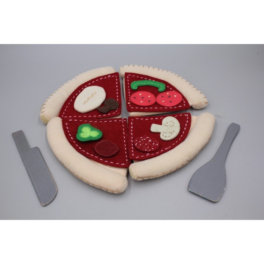 VTG Pottery Barn Kids PBK Felt Play Food Pizza Mozzarella Pepperoni Mushroom 12"
